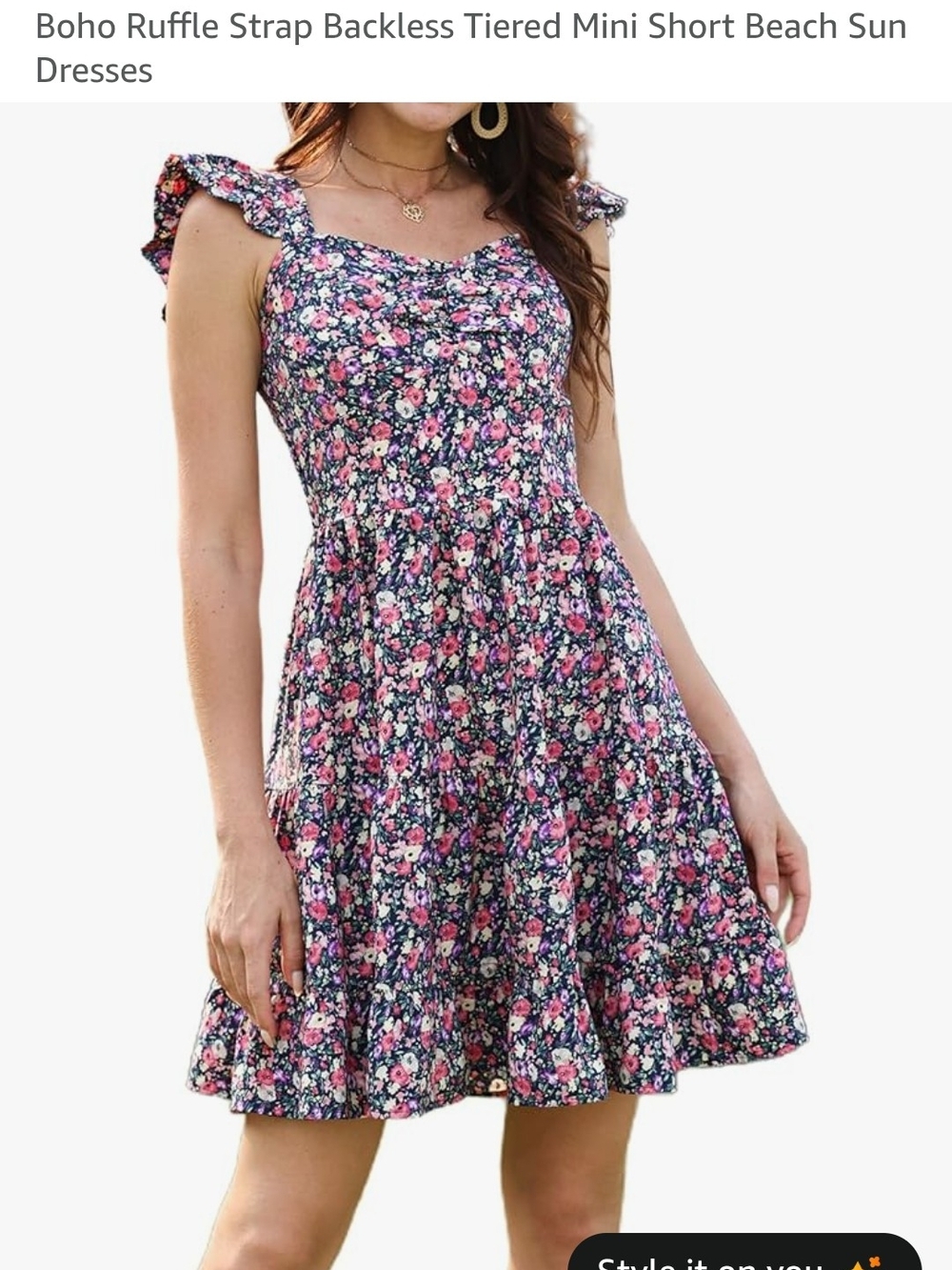 PrettyGarden Floral Ruffle Strap Mini Dress in Navy/Pink